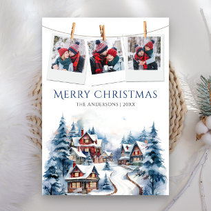 Aquarell-Winterdorf-Fotocollage Weihnachten