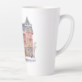 Aquarell-Winterdorf-Weihnachtsstadt Milchtasse
