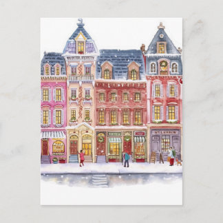 Aquarell-Winterdorf-Weihnachtsstadt Postkarte