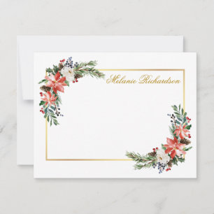 Aquarell-Winterflorales-personalisiertes Gold Mitteilungskarte