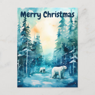 Aquarell-Winterlandschaft Nordpol Weihnachten