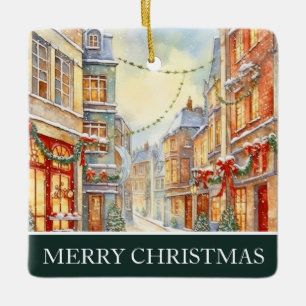 Aquarell-Winterstraßenszene Weihnachten Keramikornament