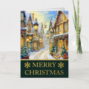 Aquarell-Winterstraßenszene-Weihnachtskarte