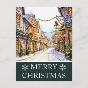Aquarell-Winterstraßenszene-Weihnachtskarte Feiertagspostkarte