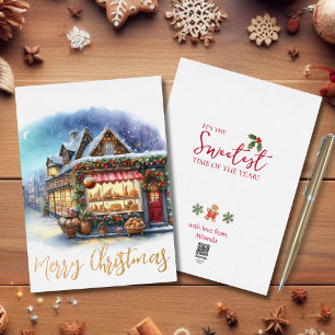 Aquarell-Winterszene Frohe Weihnachten Gold Folien Feiertagskarte