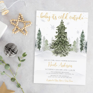 Aquarell-Winterwald-Gold-Baby-Party Einladung