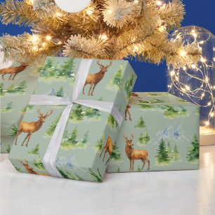 Aquarell-Winterwald - Hirsche und schneebedeckte B Geschenkpapier