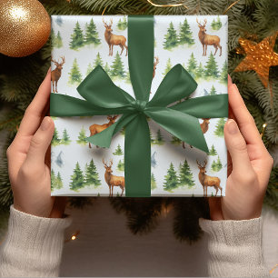 Aquarell-Winterwald - Hirsche und schneebedeckte B Geschenkpapier