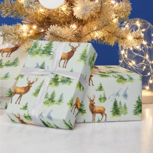 Aquarell-Winterwald - Hirsche und schneebedeckte B Geschenkpapier