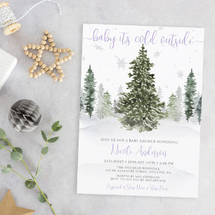 Aquarell Winterwald Lila Kinderdusche Einladung