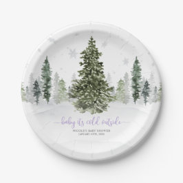 Aquarell Winterwald Lila Kinderdusche Pappteller