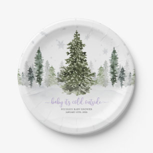 Aquarell Winterwald Lila Kinderdusche Pappteller