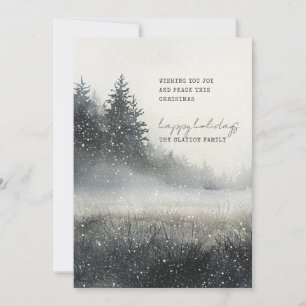 Aquarell-Winterwald-Schnee-Flach-Weihnachtskarte Feiertagskarte