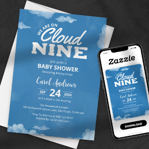 Aquarell Wir sind auf Wolke Sieben Baby Shower Bla Einladung