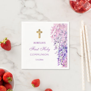 Aquarell-Wisteria Erstkommunion Serviette
