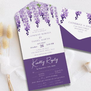 Aquarell-Wisteria-Lila-Violette-Blumenhochzeit All In One Einladung