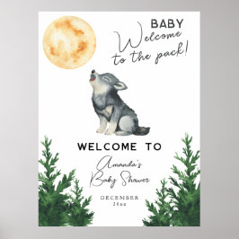 Aquarell-Wolf-Baby-Shower-Willkommen Poster