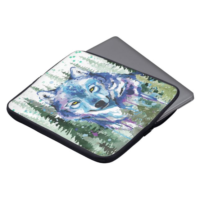 Aquarell Wolf Farbiger Wolf Zeichnend Laptop-Gehäu Laptopschutzhülle (Vorne Oben)