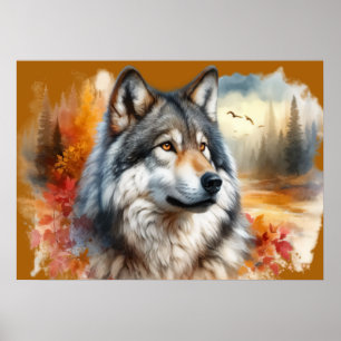Aquarell-Wolf-Kunst – Die Schönheit der Natur entf Poster