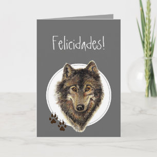Aquarell-Wolf spürt Felicidades auf! Geburtstag Karte