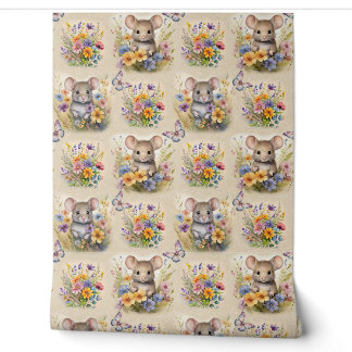 Aquarell Woodland Animal Mouse Floral Butterfly Tapete