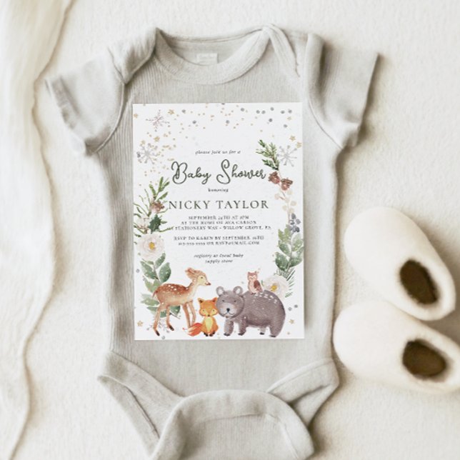 Aquarell Woodland Animal Snow Winter Baby Dusche Einladung (Von Creator hochgeladen)