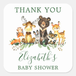 Aquarell Woodland Animals Baby Dusche Gefallen Quadratischer Aufkleber