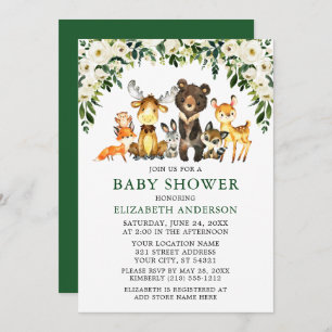 Aquarell Woodland Animals Blumenkinderdusche Einladung