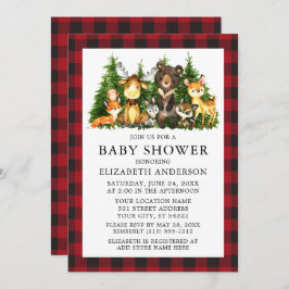 Aquarell Woodland Animals Kinderdusche Kariert Einladung