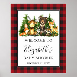 Aquarell Woodland Animals Kinderdusche Kariert Poster