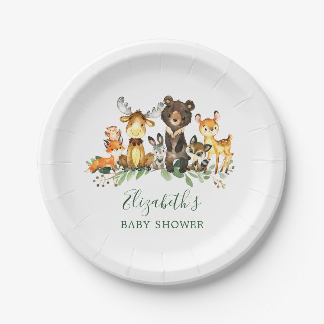 Aquarell Woodland Animals Kinderdusche Pappteller (Vorderseite)