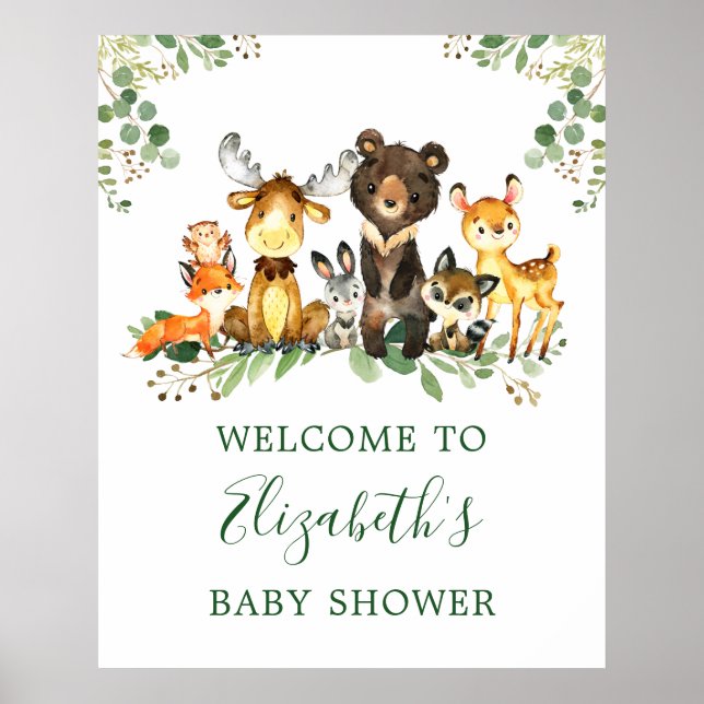 Aquarell Woodland Animals Kinderdusche Poster (Vorne)