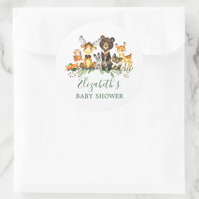 Aquarell Woodland Animals Kinderdusche Runder Aufkleber (Tasche)