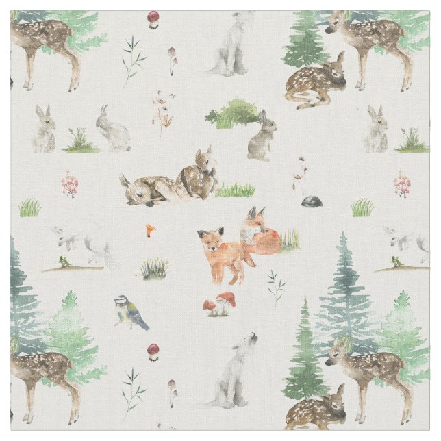Aquarell Woodland Animals Kinderdusche Stoff (Nahaufnahme)