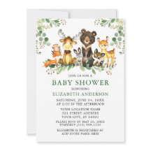 Aquarell Woodland Tiere Grünpflanzen Kinderdusche