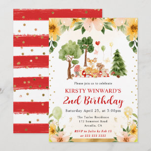 Aquarell Woodland Tiere Picnic Kindergeburtstag Einladung