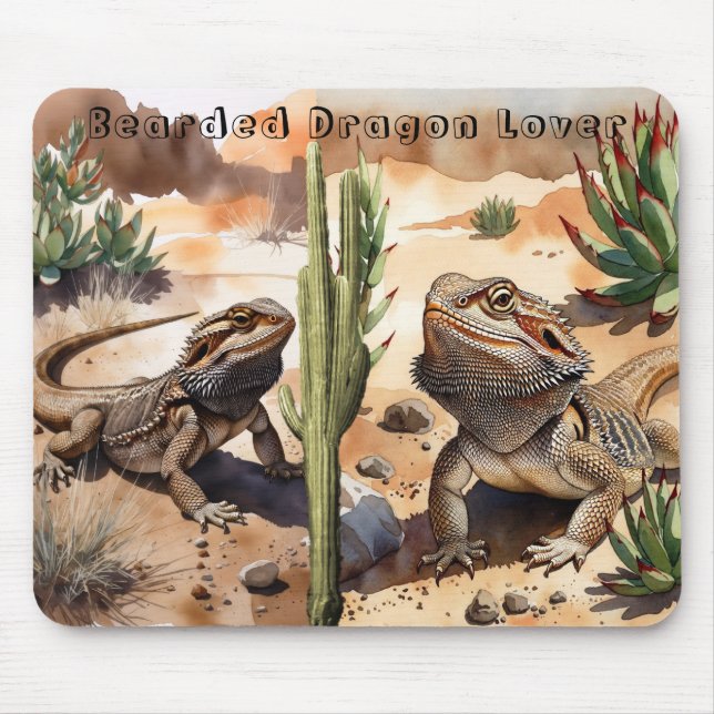 Aquarell-Wüsten-Bartagamen-Mauspad Mousepad (Vorne)
