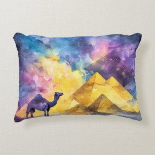 Aquarell Wüsten-Galaxie-Kamel-Pyramide-Reise Dekokissen