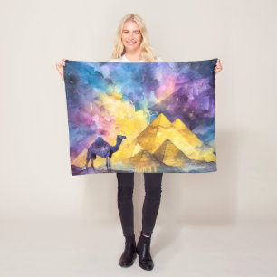 Aquarell-Wüsten-Galaxie-Kamel-Pyramide-Reise Fleecedecke
