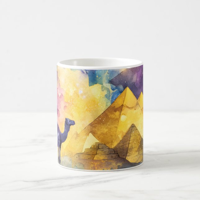 Aquarell-Wüsten-Galaxie-Kamel-Pyramide-Reise Kaffeetasse (Mittel)