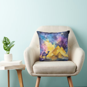 Aquarell-Wüsten-Galaxie-Kamel-Pyramide-Reise Kissen