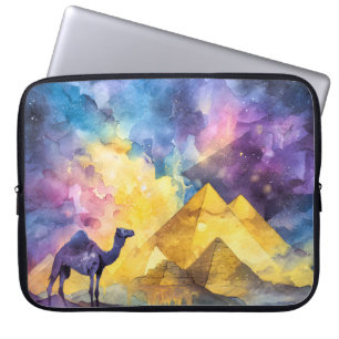 Aquarell Wüsten-Galaxie-Kamel-Pyramide-Reise Laptopschutzhülle