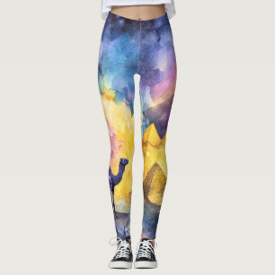 Aquarell Wüsten-Galaxie-Kamel-Pyramide-Reise Leggings