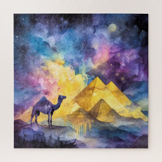 Aquarell-Wüsten-Galaxie-Kamel-Pyramide-Reise Puzzle (Vertikal)