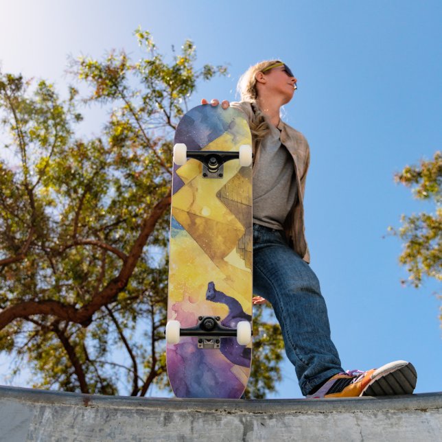 Aquarell Wüsten-Galaxie-Kamel-Pyramide-Reise Skateboard (Außenbereich 1)