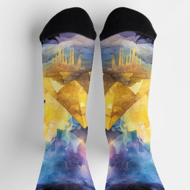 Aquarell Wüsten-Galaxie-Kamel-Pyramide-Reise Socken (Oben)