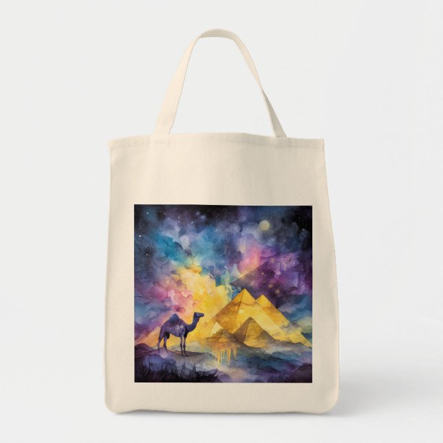 Aquarell Wüsten-Galaxie-Kamel-Pyramide-Reise Tragetasche (Vorne)