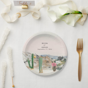 Aquarell-Wüsten-Kaktus-Boho-Hochzeit Pappteller