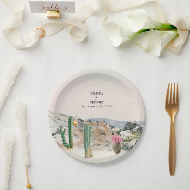Aquarell-Wüsten-Kaktus-Boho-Hochzeit Pappteller (Hochzeit)