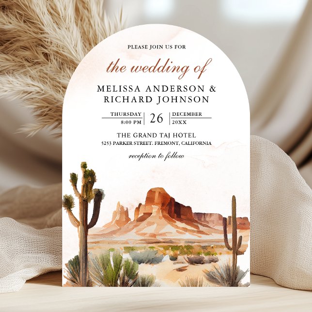 Aquarell-Wüstenberg-Kaktus-QR-Code-Hochzeit Einladung (Von Creator hochgeladen)